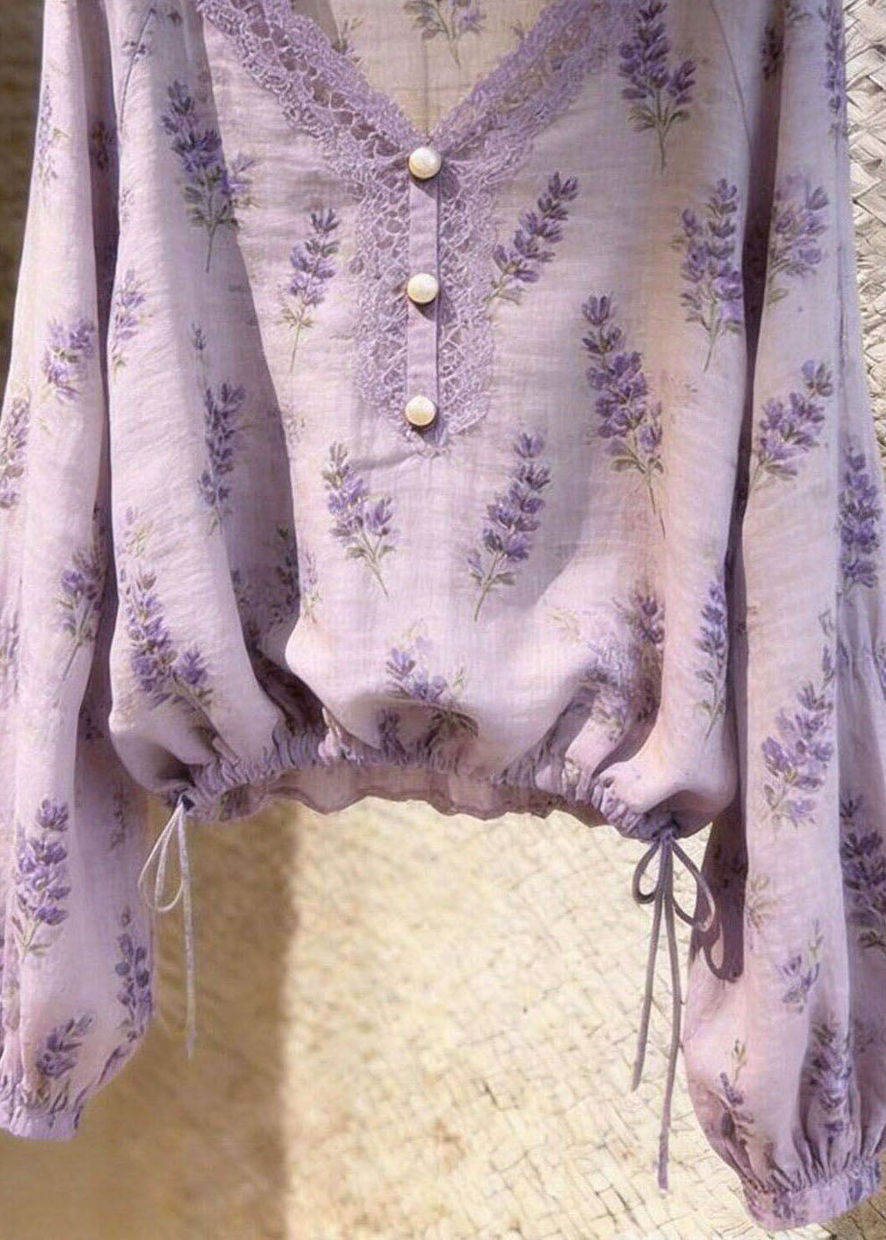 Fashion Purple Hollow Out Print Button Shirts Fall