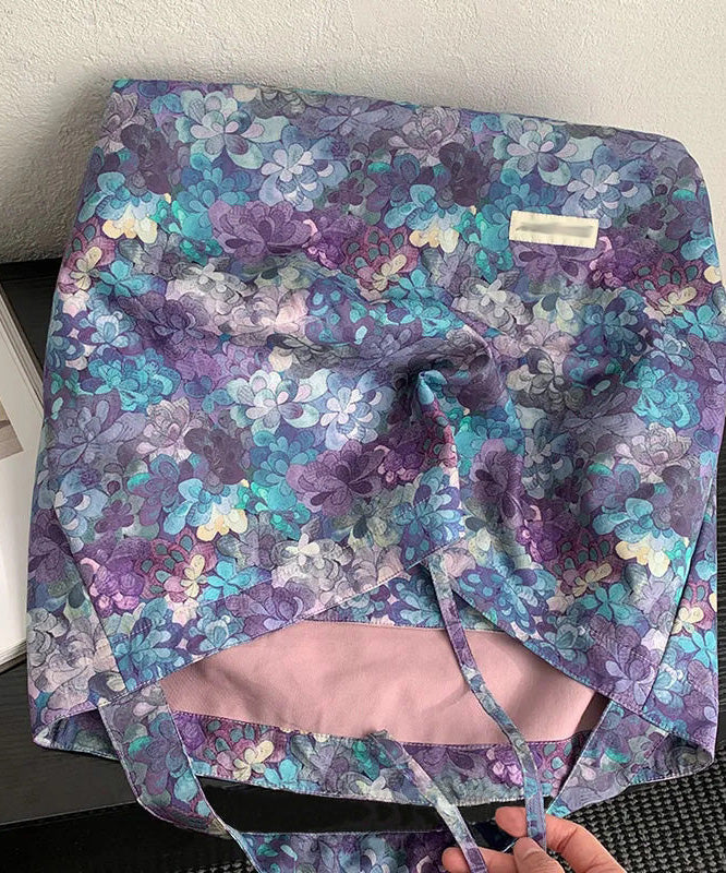 Fashion Purple Print Large Capacity Canvas Shoulder Bag