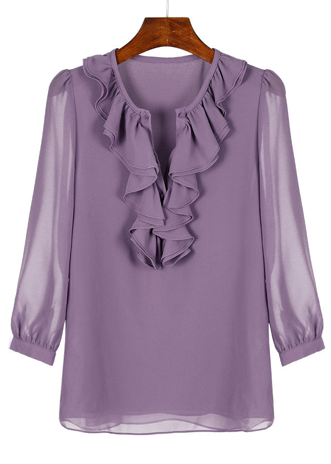 Fashion Purple Ruffled Solid Chiffon Shirt Bracelet Sleeve