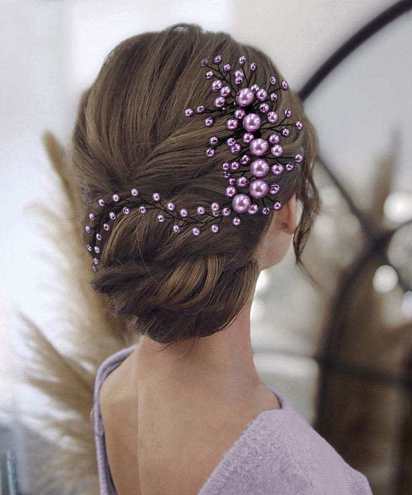 Fashion Purple Weave Pearl Beading HairPiece