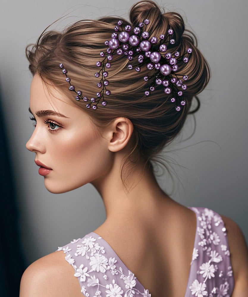 Fashion Purple Weave Pearl Beading HairPiece