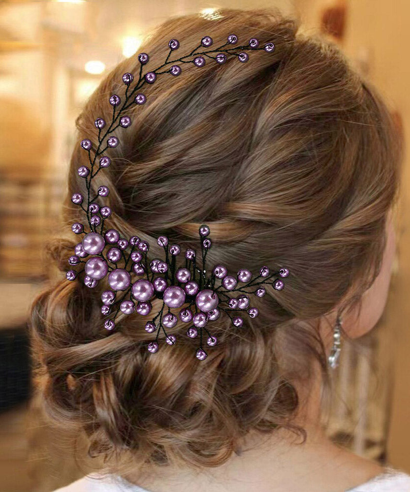 Fashion Purple Weave Pearl Beading HairPiece