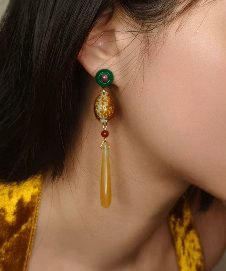 Fashion Rainbow Alloy Chalcedony Agate Shell Conch Drop Earrings