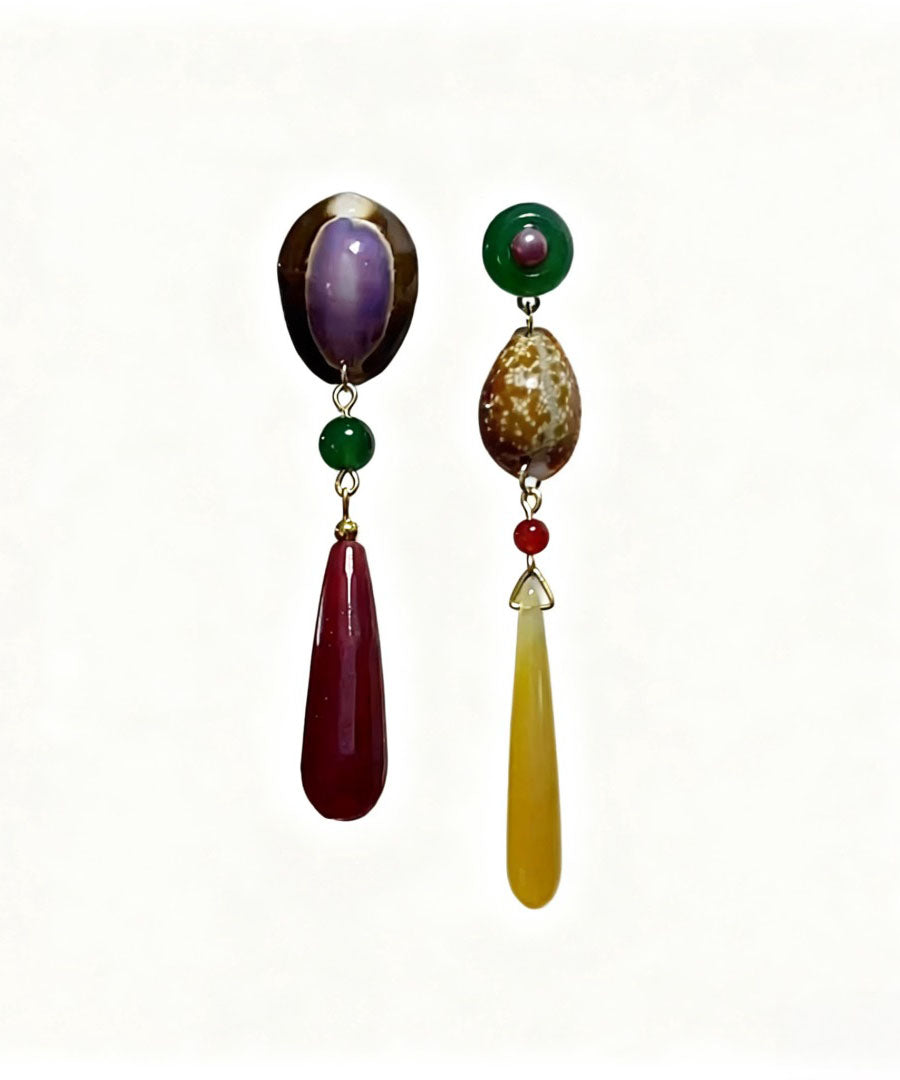 Fashion Rainbow Alloy Chalcedony Agate Shell Conch Drop Earrings