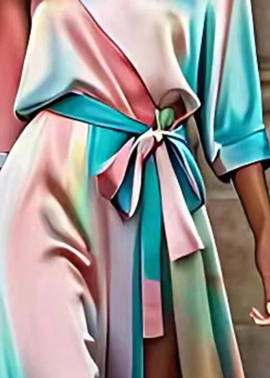 Fashion Rainbow Asymmetrical Patchwork Silk Maxi Dress Summer - Omychic