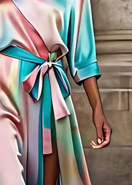 Fashion Rainbow Asymmetrical Patchwork Silk Maxi Dress Summer - Omychic