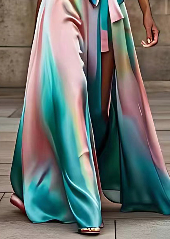 Fashion Rainbow Asymmetrical Patchwork Silk Maxi Dress Summer - Omychic