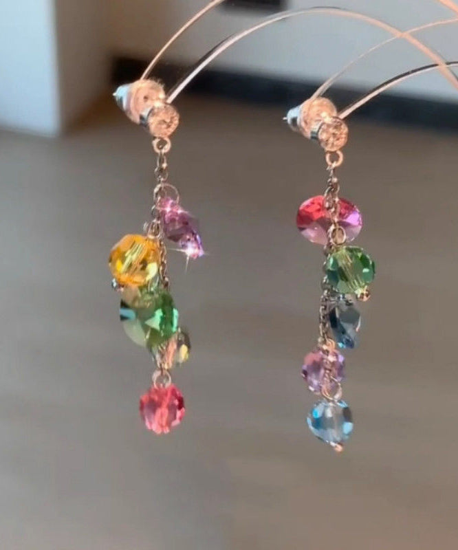 Fashion Rainbow Copper Overgild Zircon Tassel Drop Earrings