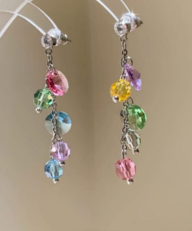 Fashion Rainbow Copper Overgild Zircon Tassel Drop Earrings