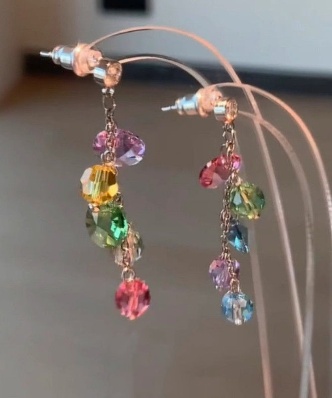 Fashion Rainbow Copper Overgild Zircon Tassel Drop Earrings
