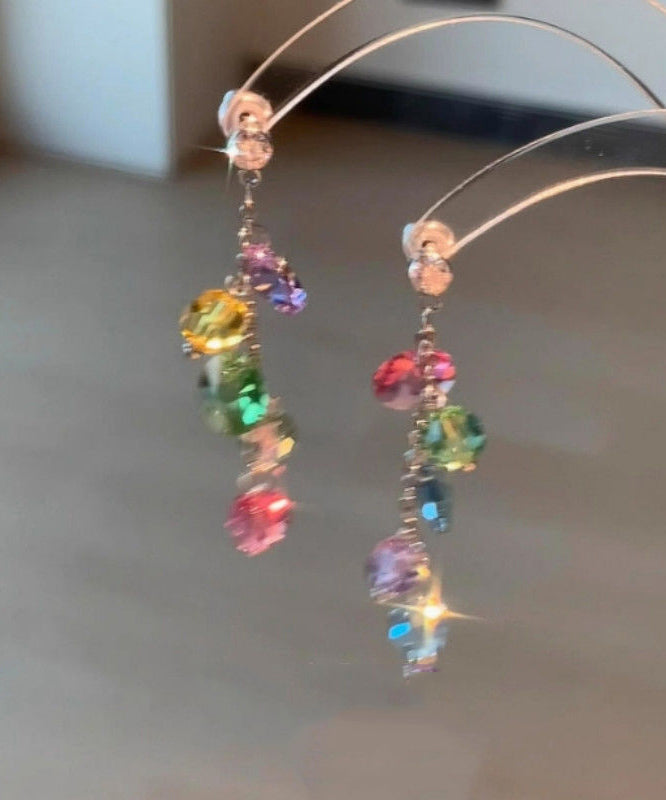Fashion Rainbow Copper Overgild Zircon Tassel Drop Earrings
