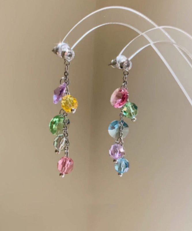 Fashion Rainbow Copper Overgild Zircon Tassel Drop Earrings