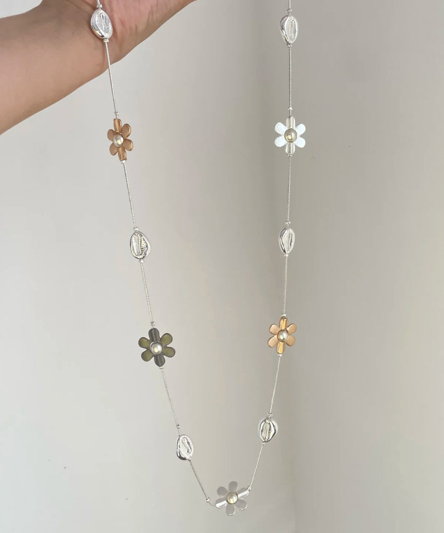 Fashion Rainbow Metal Alloy Zircon Floral Gratuated Bead Necklace
