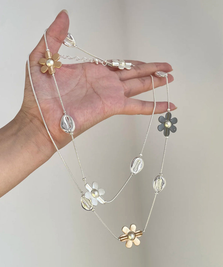 Fashion Rainbow Metal Alloy Zircon Floral Gratuated Bead Necklace