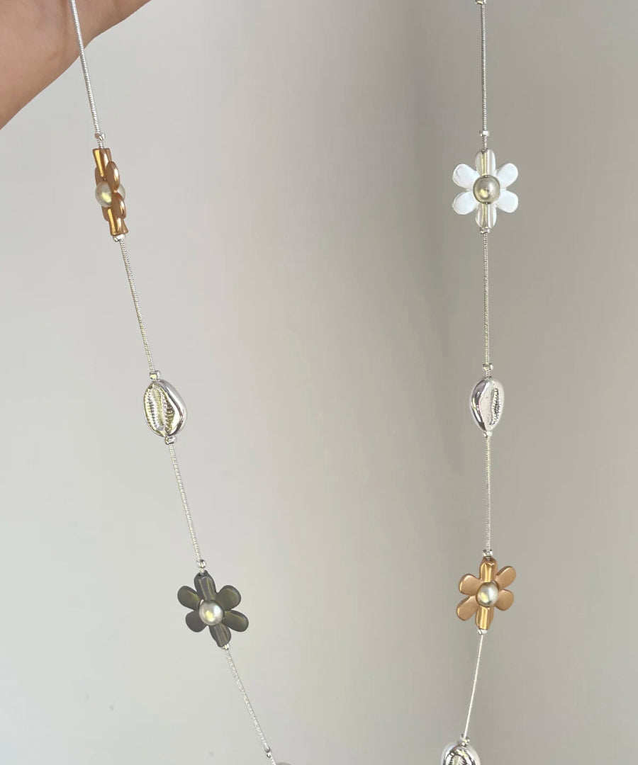 Fashion Rainbow Metal Alloy Zircon Floral Gratuated Bead Necklace