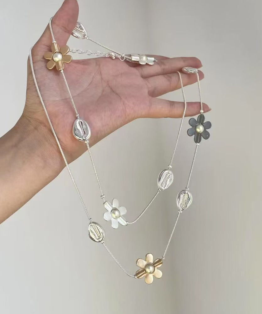 Fashion Rainbow Metal Alloy Zircon Floral Gratuated Bead Necklace
