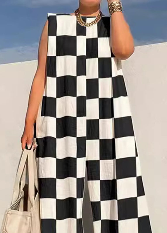 Fashion Rainbow Plaid O-Neck Jumpsuits Sleeveless