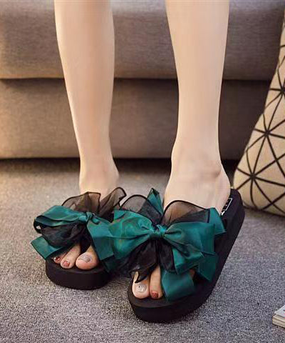 Fashion Red Bow Faux Leather Platform Thong Sandals