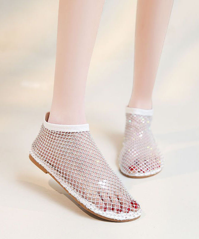 Fashion Red Breathable Mesh Sandals Boots Splicing Zircon