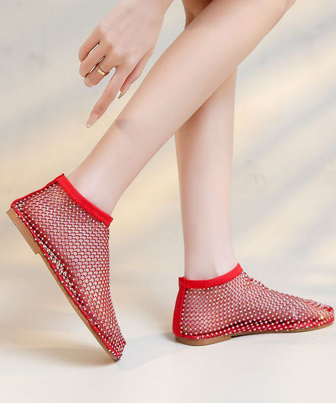 Fashion Red Breathable Mesh Sandals Boots Splicing Zircon