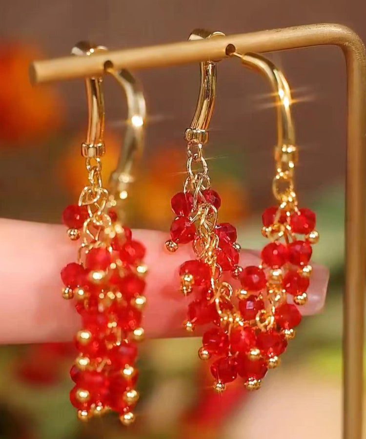 Fashion Red Copper Alloy Beading Hoop Earrings