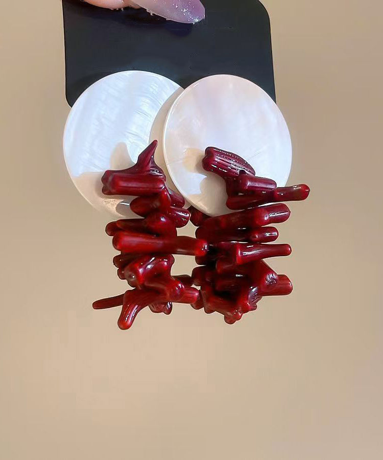 Fashion Red Copper Alloy Shell Resin Drop Earrings
