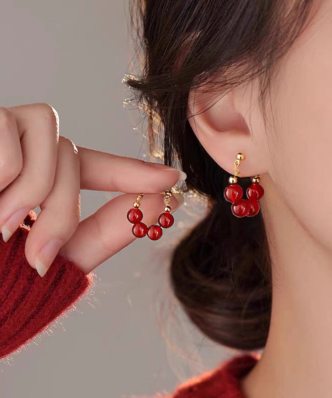 Fashion Red Copper Overgild Pomegranate Garnet Hoop Earrings