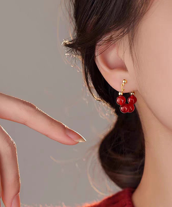 Fashion Red Copper Overgild Pomegranate Garnet Hoop Earrings
