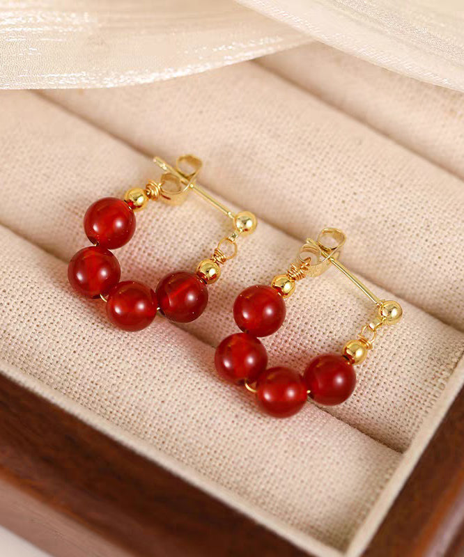 Fashion Red Copper Overgild Pomegranate Garnet Hoop Earrings