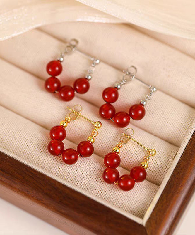 Fashion Red Copper Overgild Pomegranate Garnet Hoop Earrings