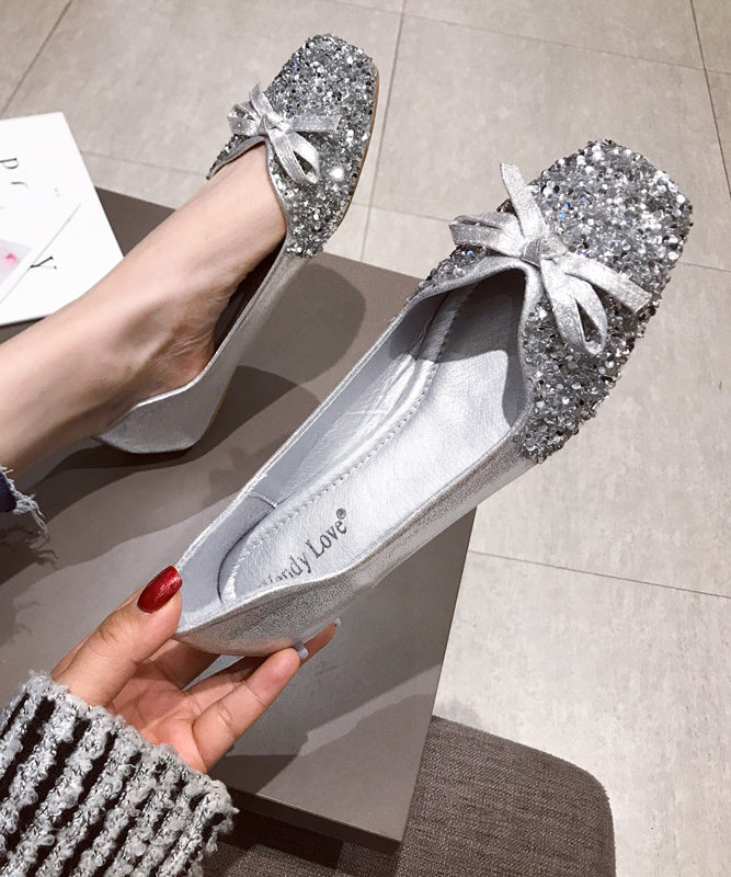 Fashion Red Faux Leather Penny Loafers Splicing Sequins Bow