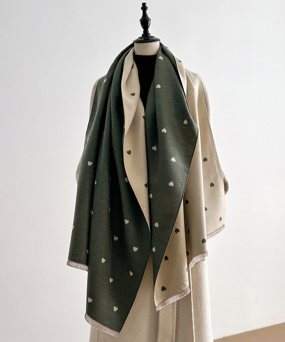 Fashion Red Heart Print Wear On Both Sides Faux Cashmere Scarf