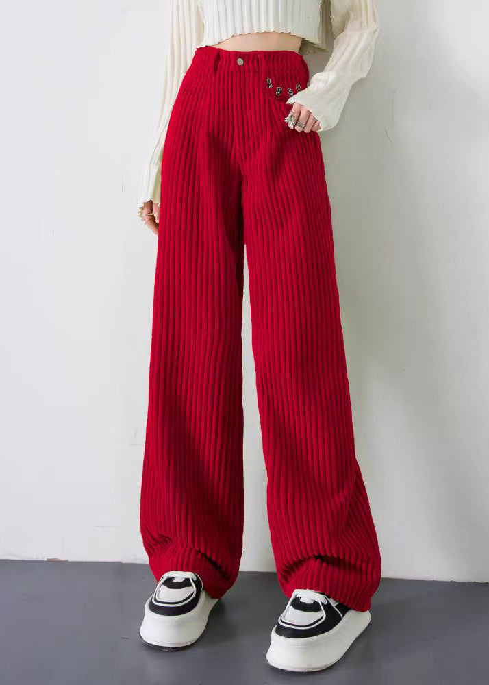 Fashion Red Letter Thick Velvet Straight Pants Spring