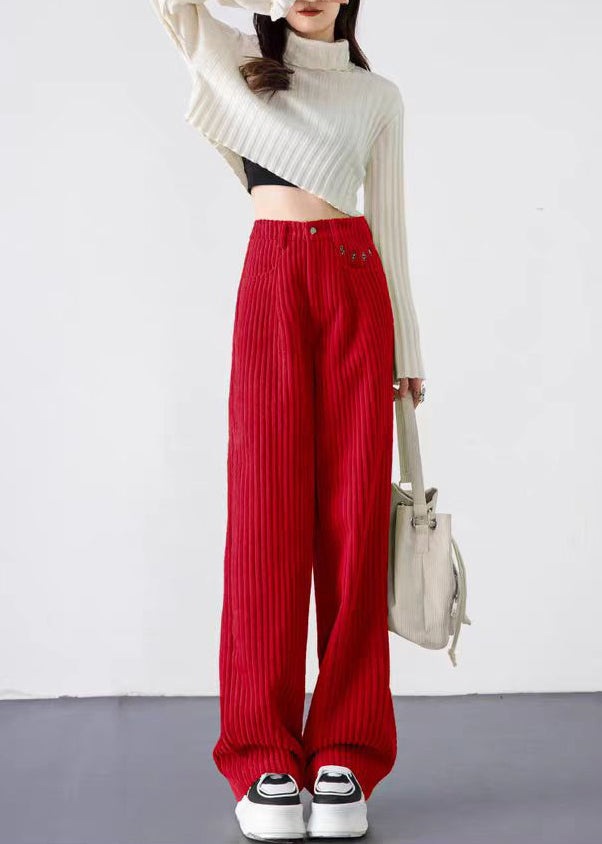 Fashion Red Letter Thick Velvet Straight Pants Spring