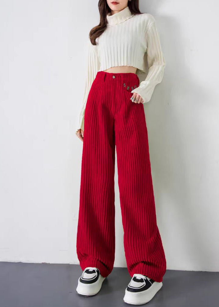 Fashion Red Letter Thick Velvet Straight Pants Spring