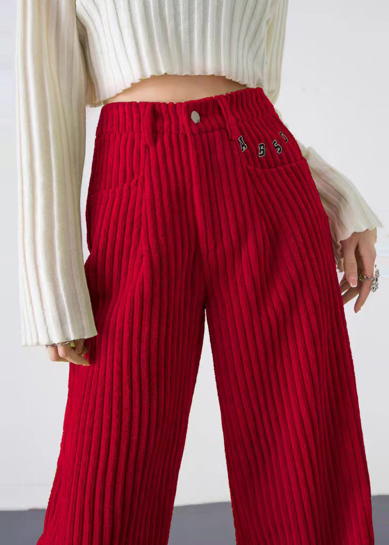 Fashion Red Letter Thick Velvet Straight Pants Spring