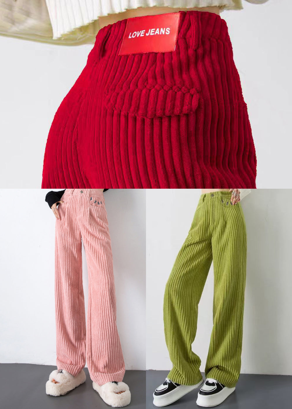 Fashion Red Letter Thick Velvet Straight Pants Spring