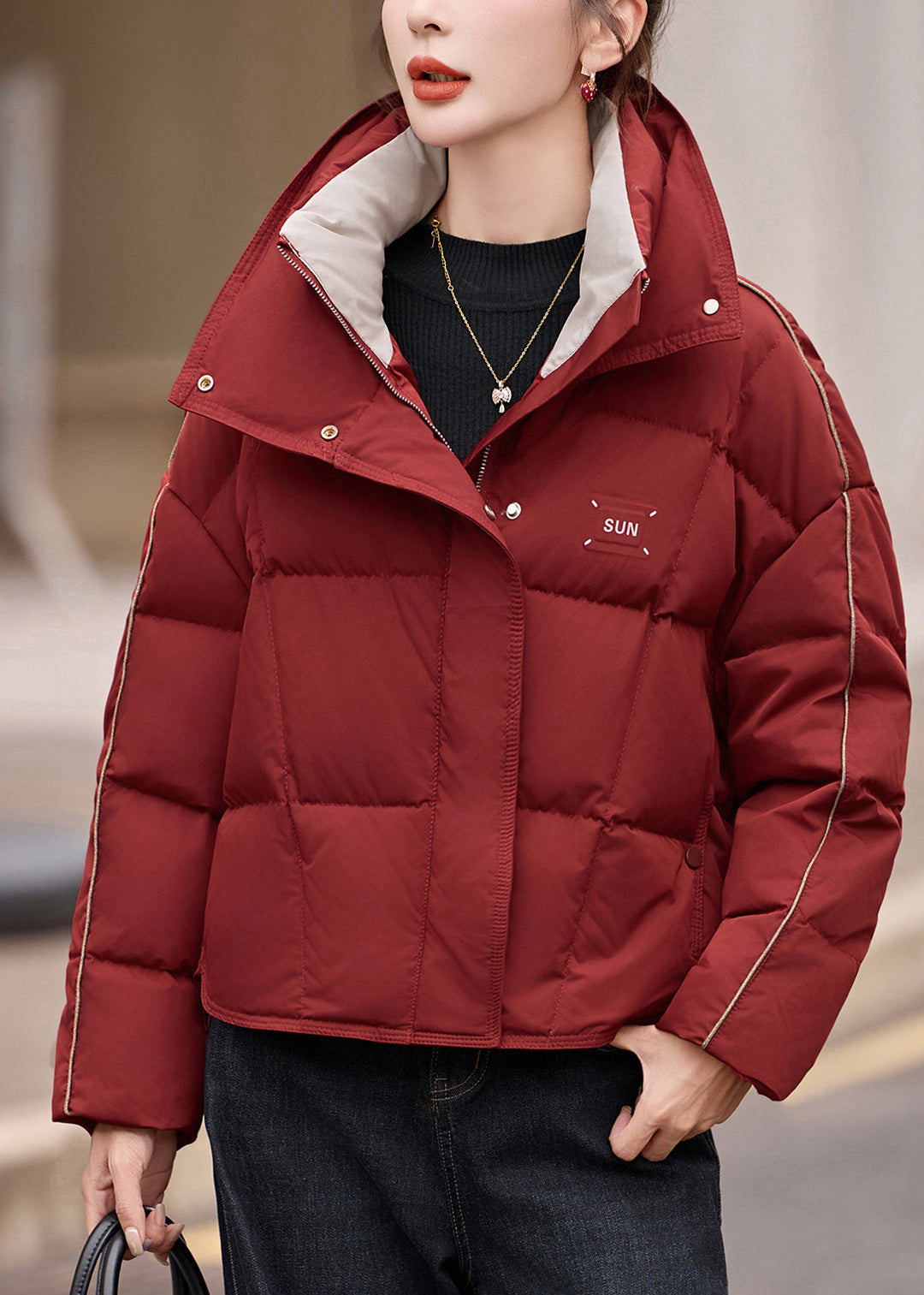 Fashion Red Oversized Warm Duck Down Puffer Coat Winter