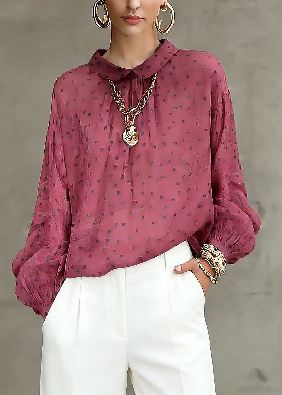 Fashion Red Peter Pan Collar Dot Print Top Spring