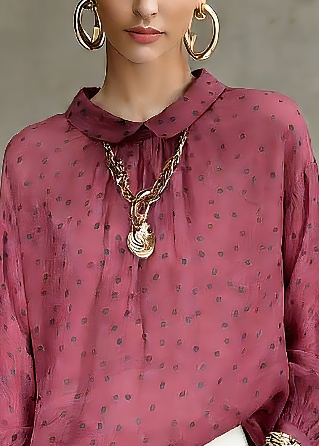 Fashion Red Peter Pan Collar Dot Print Top Spring