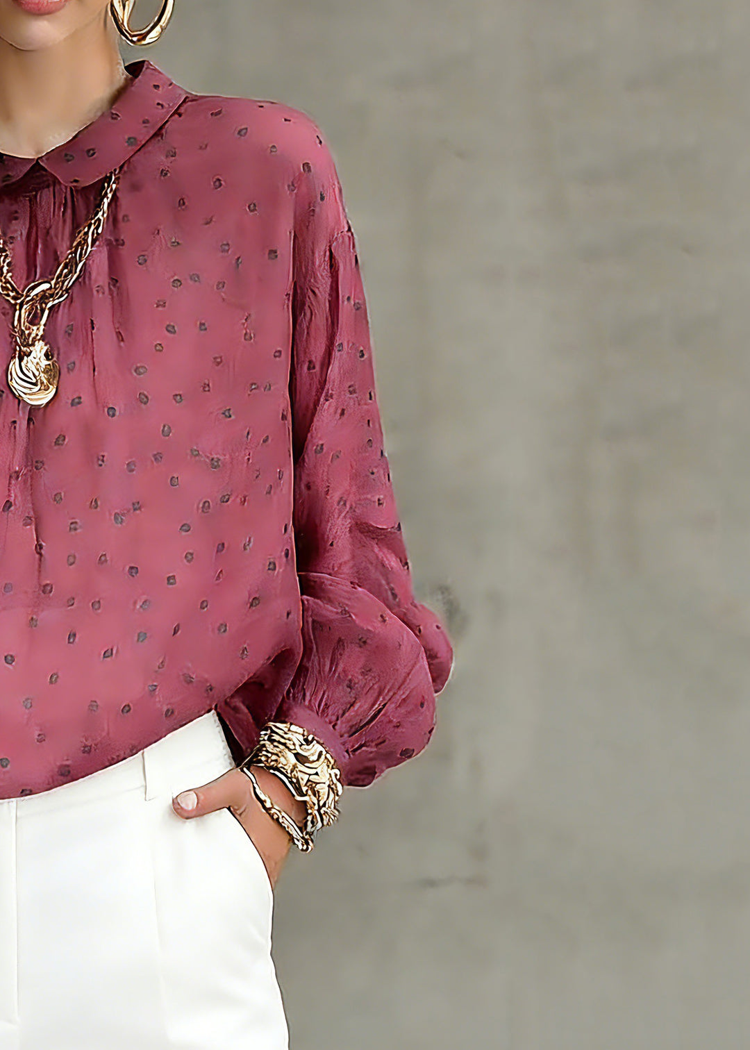 Fashion Red Peter Pan Collar Dot Print Top Spring