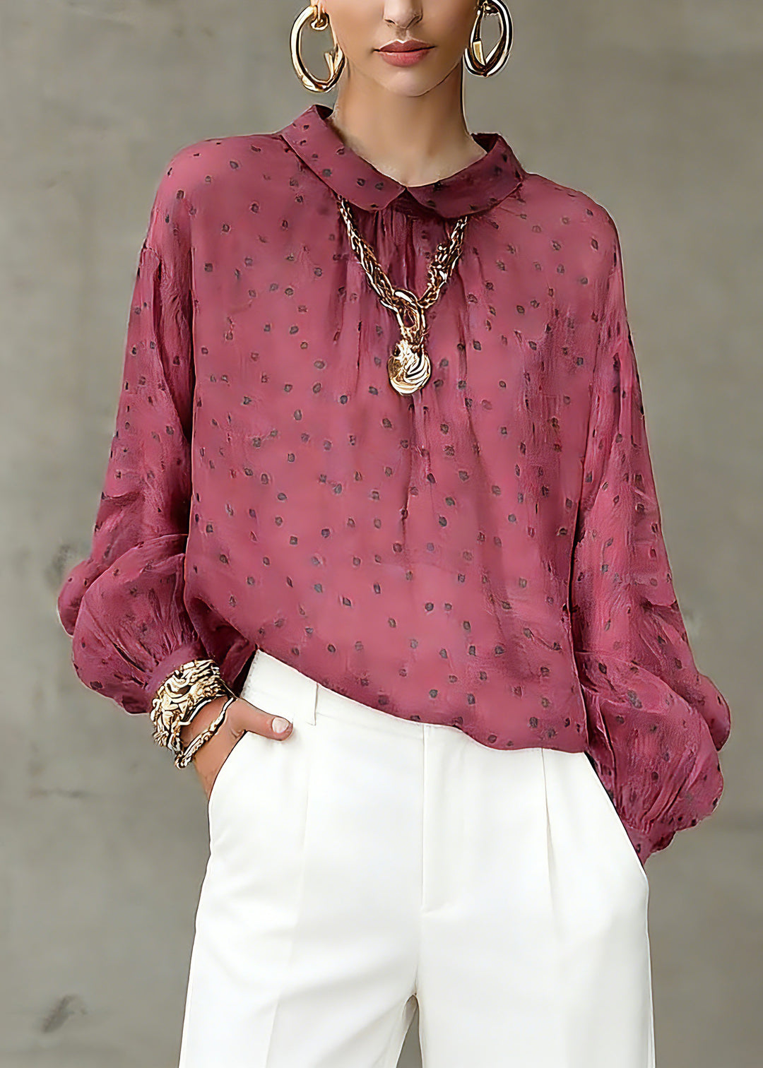 Fashion Red Peter Pan Collar Dot Print Top Spring
