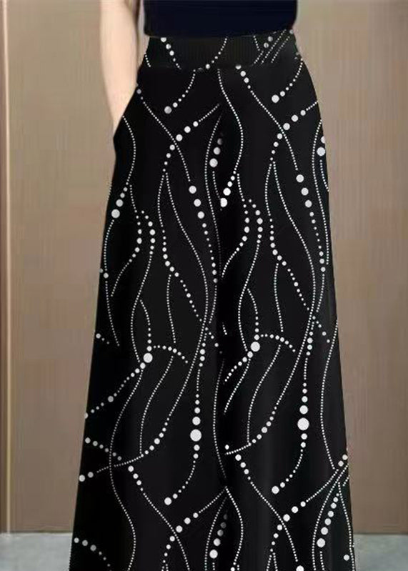 Fashion Red Print High Waist Draping Ice Silk Wide Leg Pants
