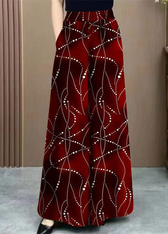 Fashion Red Print High Waist Draping Ice Silk Wide Leg Pants