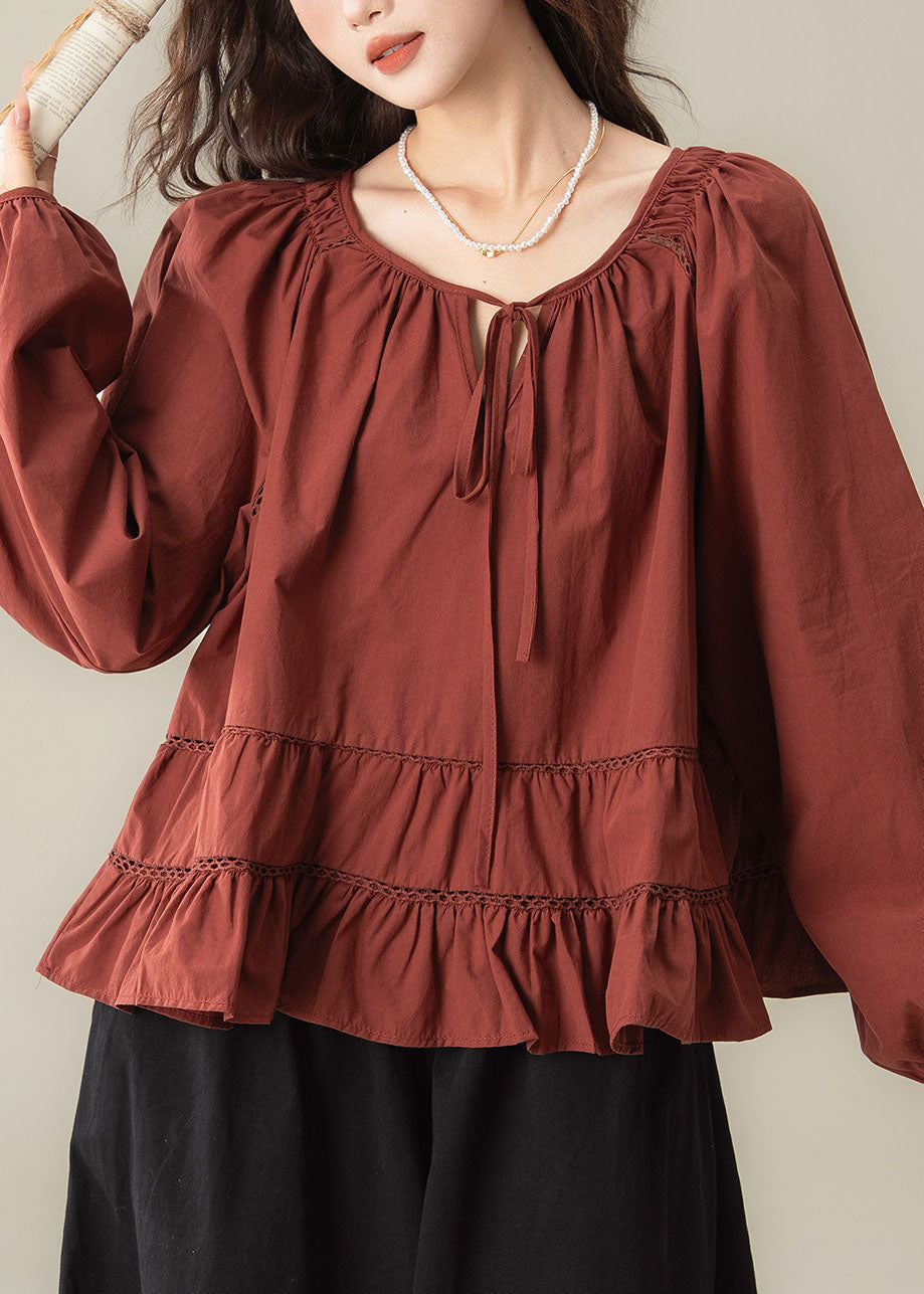 Fashion Red Ruffled Hollow Out Shirt Fall