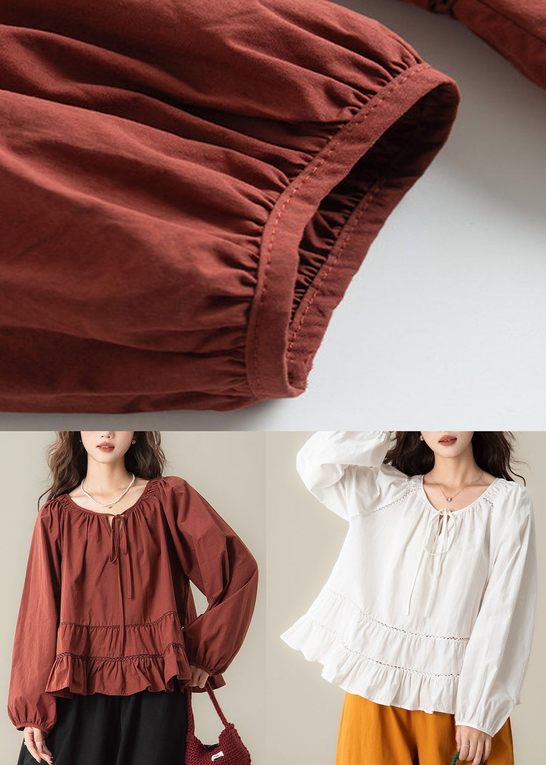 Fashion Red Ruffled Hollow Out Shirt Fall
