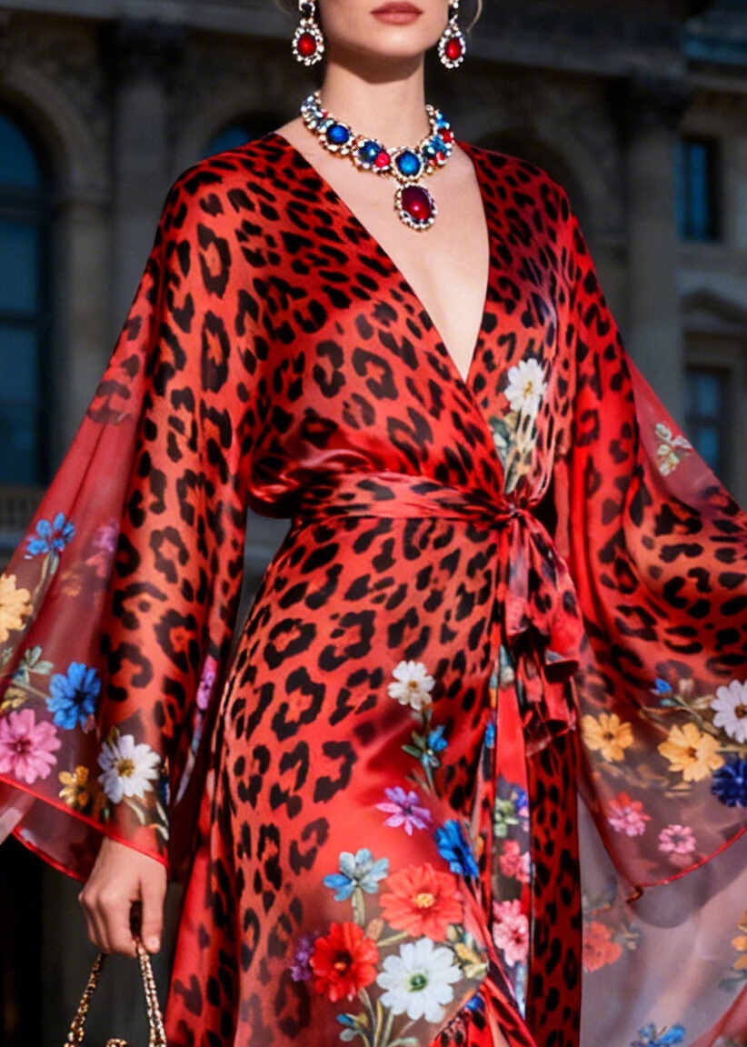 Fashion Red Ruffled Print Chiffon Maxi Dresses Summer