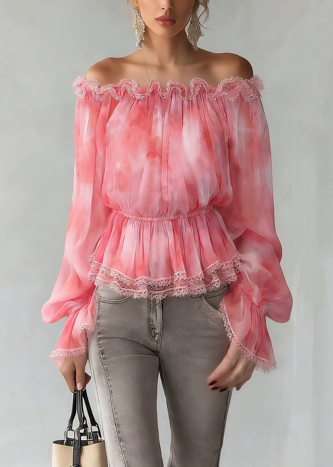 Fashion Red Slash Neck Patchwork Tunic Silk Shirts Spring - Omychic