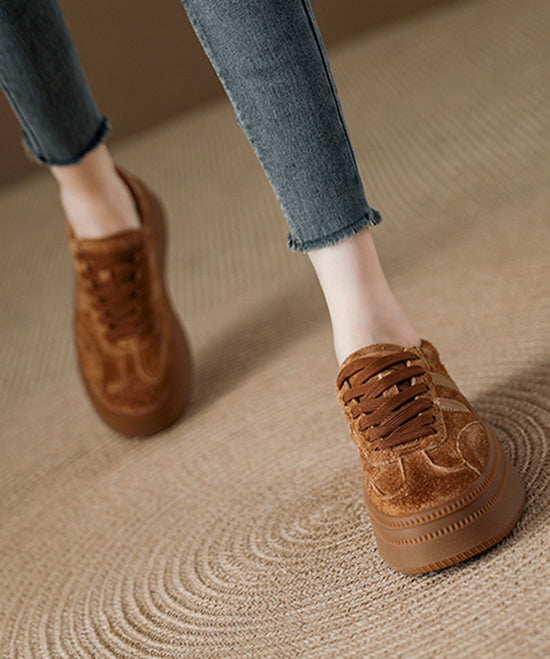 Fashion Red Suede Lace Up Splicing Platform Flats