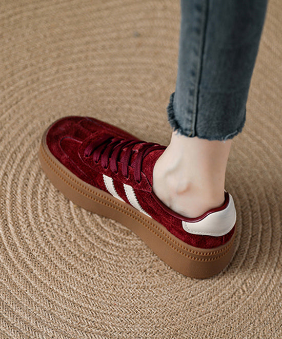 Fashion Red Suede Lace Up Splicing Platform Flats